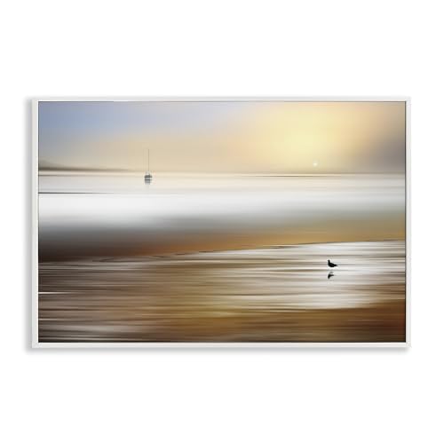 Stupell Industries Silent Pause Seascape White Framed Giclee Art design by Marv…