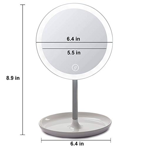 YEAKE Makeup Vanity Mirror with LED Lights,360°Rotation TouchScreen Switch USB Rechargeable Mirror for Countertop Cosmetic Makeup
