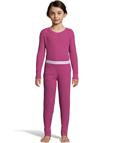 Hanes Girls Waffle Knit Thermal Set, XL, Hot Pink