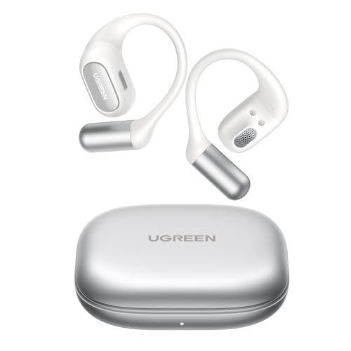 UGREEN FitBuds Audífonos Inalámbricos Oído Abierto con Ganchos Bluetooth 6.0,30H de Batería,Open-Ear Reducción de Ruido con IA 4 Micrófonos, IPX5 Resistencia al Sudor,Control App, Blanco
