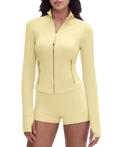 SUUKSESS Women Golden Zipper Lightweight Cropped Jackets, Pale… at Amazon