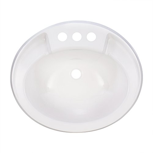 RecPro Oval RV Bathroom Sink | White | Single Bowl Lavatory Sink | Camper Sink | 20x17 | Plastic - Thumbnail 3
