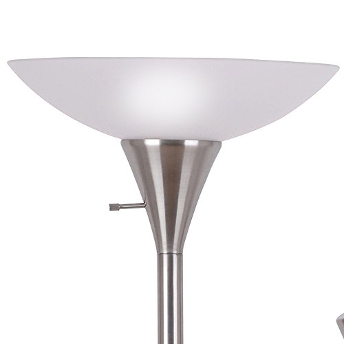 Catalina Lighting 17539-000 Traditional Metal Torchiere Floor Lamp with Reading Light and Frosted Glass Shade, Brushed Steel Classic