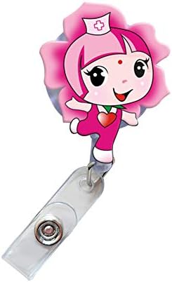 Surlove Cute Cartoon Nurse Retractable Badge Reel with Belt Clip Nurse ID Name Tag Badge Holder (style-06)