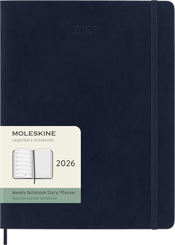 Moleskine Agenda Hebdomadaire, Agenda Hebdomadaire 2026 12 Mois Avec Espace Pour Notes, Avec Couverture Souple et Fermeture Élastique, Format XL 19x25, Couleur Bleu