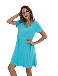 NEIWAI Camisón de dormir de bambú para mujer, manga corta, vestido de salón S-4X