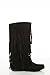 A.X.N.Y Women's Layered Fringe Detail Mid Calf Flat Moccasin Boot