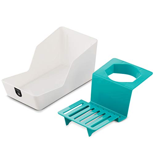 Crippa Sponge Holder for Kitchen Sink | Sink Sponge Holder | Dish Brush Holder | Perfect Kitchen Sink Organizer for Dish Sponge, Scrubber, and Brush | Eco-friendly Plastic - White & Turquoise