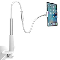 Licheers Tablet Holder, Tablet Stand: Flexible Gooseneck Tablet Stand Mount Compatible with iPad, iPhone, Samsung Galaxy, Nintendo Switch and More 4.7-10.5Inch Devices, Overall Length 33.46In(White)