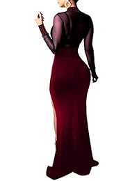 ECHOINE vestido de noche sexy y elegante, de manga larga, de malla, transparente