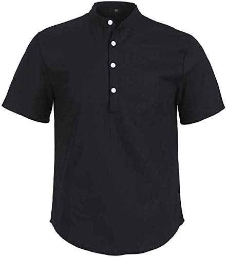 Loalirando-Camicia-da-Uomo-Manica-Corta-Camicia-Uomo-Slim-Fit-Magliette-Uomo-Tinta-Unita-Cotone-LinoM-3XL