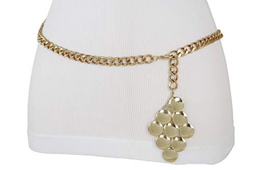 TFJ Women High Waist Hip Gold Metal Chain Fashion Belt Grapes Retro Charm Buckle Plus XL XXL