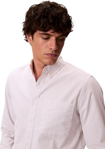 Camisa Hombre Stripe Oxford Classic con Bolsillo en el Pecho, Blanco (Chalk), M