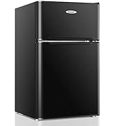 COSTWAY Compact Refrigerator, 2 Reversible Door 3.3 CU.FT. Mini Fridge and Freezer Compartment wi...