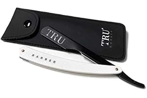 TRU BARBER Professional Barber Blade Straight Razor, Straight Blade Razor with 1.5mm Blade Exposure - Durable Straight Edge Razor, Single Edge (Black/White)