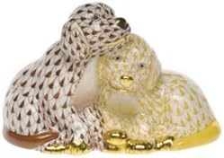 Herend Two Puppies Chocolate and Butterscotch Fishnet