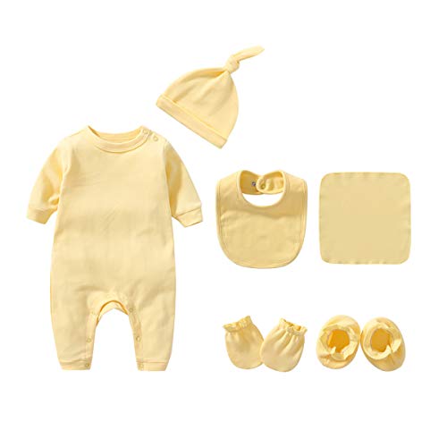 Infant Romper+Burp Cloth+Bib+Mittens+Shoes+Cap Set Breathable Healthy Fabric Tops for Baby