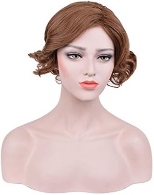 Hengtongtongxun Brown Female Short Curly Hair Fashion Pop Wig Set