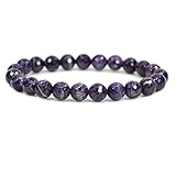 Natural Faceted African Amethyst Handmade Gemstone 8mm Round Beads Elastic Bracelet 7