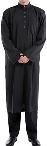 Rrive Men Long Sleeve 2 Pieces Dishdasha Islamic Arab Kaftan Muslim Dress Black S