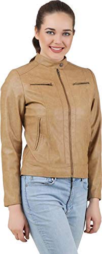 nibha creations latest fashion beige faux leather jacket for women and girls