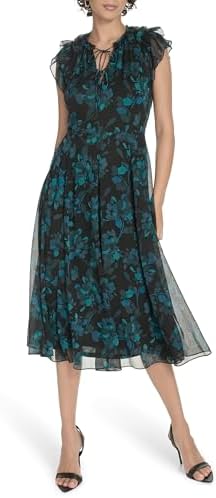 tommy hilfiger flutter sleeve chiffon dress Tommy Hilfiger Women's Flutter-Sleeve Tie Neck Chiffon Midi Dress