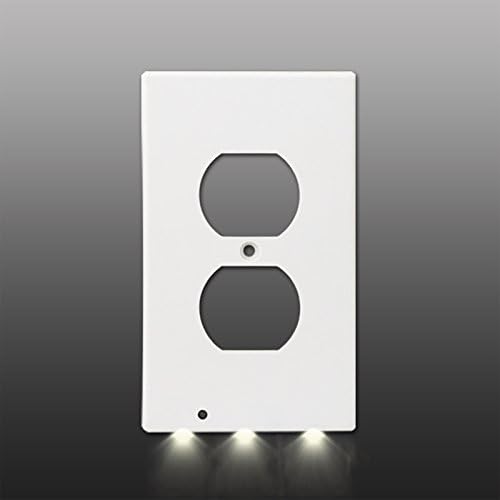 Exgreem GuideLight- Best Energy Saving LED Night Lights Wall Outlet Cover- Fireproof Material- No Batteries Or Wires, White (Duplex 1 Pack)