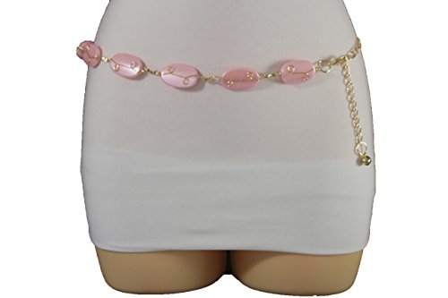 TFJ Women Belt Gold Metal Hip High Waist Narrow Pastel Pink S M L