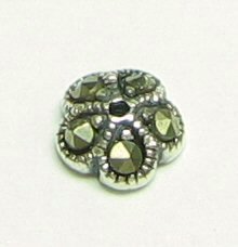 4x Sterling Silver Marcasite Round Flower Bead Cap 6.2mm X 2.5mm/Findings/Antique