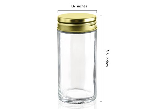 Nellam French Round Glass Spice Jars - Set of 12 with Shaker Lids and Chalkboard Sticker Labels, Small 4oz Bottles - Stackable Herbs and Spices Containers - Decorative Organizers in Gold