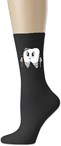 GREe Cute Cartoon Decay Tooth Unisex Cotton Socks Funny Crew Dress Socks Black