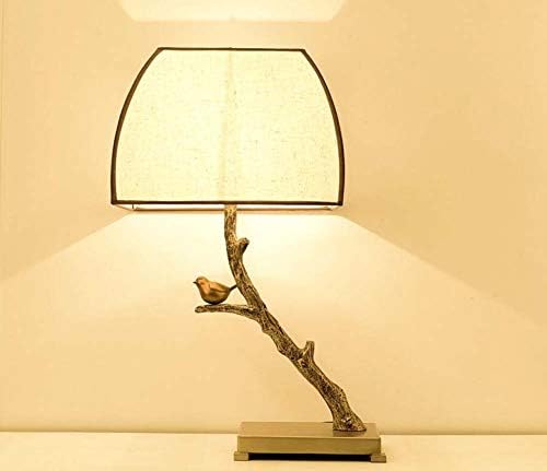 Desk Lamp Chinese Retro Tree Branch Bird Shape Table Lamp Fabric Lampshade Led Decoration Small Table Lamp [Energy Class A]