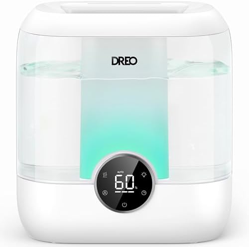 Dreo 6L Top Fill Humidifiers for Bedroom, 60H Runtime 28 dB Quiet Supersized Cool Mist Air Humidifiers for Large Room, Baby Nursery, Plant, Indoor, Night Light, Easy to Clean, Precise Humidity Control