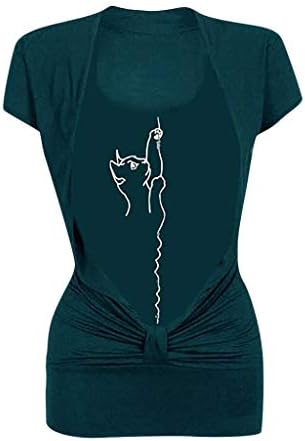 Keliay Bargain Women's Fashion Short Sleeve T Shirts Double Layer Patchwork Cute Cat Print Tops