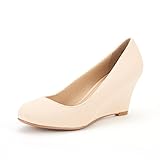 DREAM PAIRS WEDGY Women's Elegant Almond Toe Mid Heel Wedge Pumps Slip On Shoes