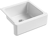 KOHLER K-5665-0 Whitehaven Self-Trimming Undermount Single-Bowl Kitchen Sink with Tall Apron, 23-11/16 x 21-9/16 x 9-5/8-Inch, White