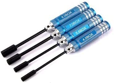 LYFJXX 4Pcs RC Metal Hex NUT Key Socket Screw Driver Wrench 4.0mm 5.5mm 7.0mm 8.0mm 80213 Tool Kit Buggy Truck Truggy RC Car (Blue)