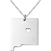 Art Attack Stainless Steel I Love New Mexico Necklace, Land Of Enchantment State Heart Map Pendant (Silver)
