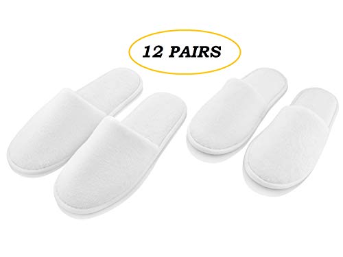 THE RESORT BOUTIQUE Spa Slippers- Closed Toe (12 Packaged Individually) Disposable Indoor House Slipper- Non-Slip Sole, Extra Soft and Cushioned Sole Padding (Large/Medium)