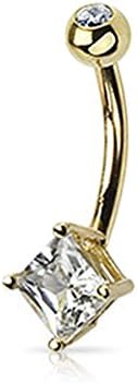 14K Yellow Gold Navel Ring with Square Princess Cut CZ
