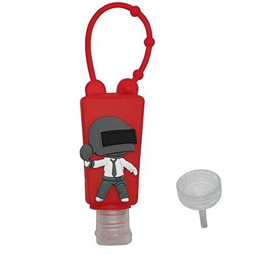 Crysendo Cartoon Refillable Leak-Proof Silicone Portable Travel Empty Bottles for Sanitizer with Flip Top Caps (Free Refilling Funnel) (Quantity: 30ml) (Pub G Closed Helmet Red Bottle)