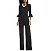 Chic-Lover Womens Solid Flare Sleeves Wide Leg Long Pants Jumpsuits Romper with Belt Black M