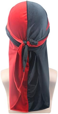 SportsWell Men Soft Du-rag Long Straps 360 Waves Patchwork Velvet Durag