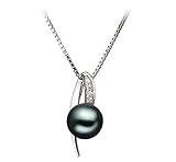 PearlsOnly - Destina Black 7-8mm Japanese Akoya 925 Sterling Silver Cultured Pearl Pendant
