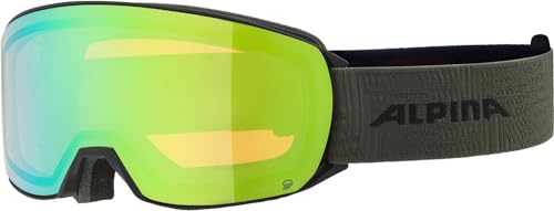 ALPINA NAKISKA Q - verspiegelte, kontrastverstärkende & polarisierte OTG Skibrille mit 100% UV-Schutz für Erwachsene - black-olive matt/green - one size