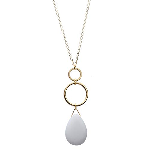 CONCISE ROYAL Gold Tone Long Necklaces for Women, Teardrop Gemstone Healing Crystal Chakra Stone Pendant Necklace in Jewelry Gift Bag, 32+3 Inch