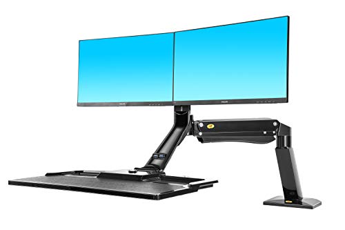 NB North Bayou Sit Stand Desk Converter Monitor Desk Mount Height Adjustable Standing Desk Workstation for 22''-27'' Monitor (Two Screens) Computer Monitor Arm with Keyboard Tray （Black - Thumbnail 5