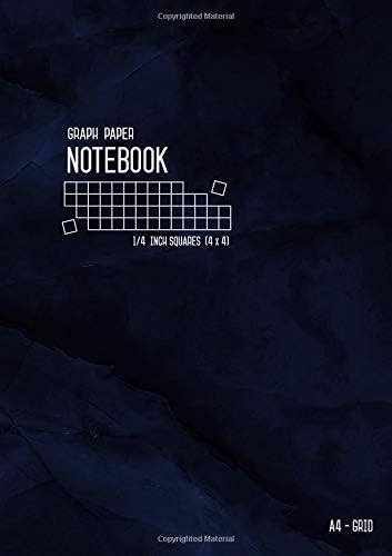 Graph Paper Notebook A4 1/4 Inch Squares: Marble Blue Black, Large, Smart Design, 4 Grids per Inch - 4x4, Numbered Pages, Composition Book Quad Ruled for Math and Science