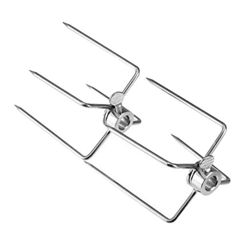 Lrtzizy 2Pcs BBQ Rotisserie Meat Forks Clamp Grill Meatpicks Stainless Steel Barbecue Skewer