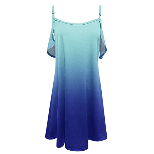 BNisBM Women Summer Casual Spaghetti Strap Sundress Dress Cold Shoulder Ruffle Sleeves Dresses With Pocket